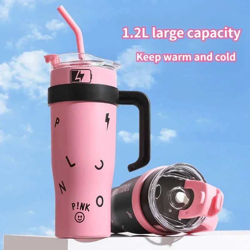 Tumbler with Handle and Straw Lid Vacuum Insulated Water Bottle Straw Cover Silicone Boot Leak-proof Travel Coffee Cup 40Oz H251215