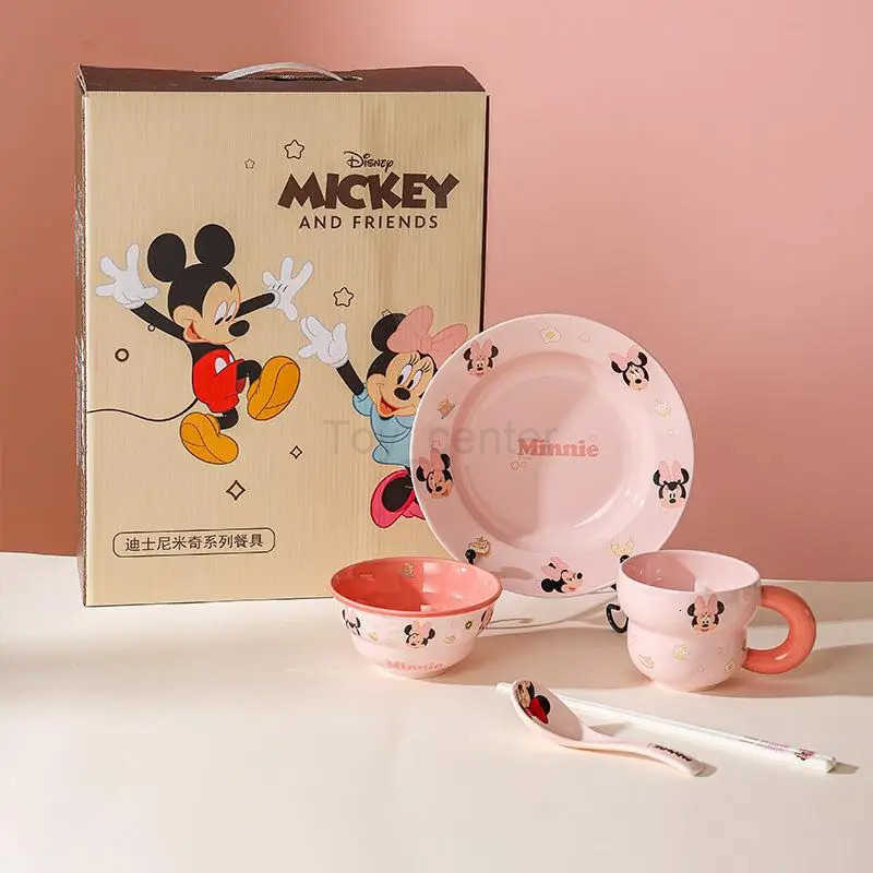 Disney Kawaii Cutlery Set Mickey Anime Cute Dinner Plate Rice Bowl Dishes and Dishes Gift Box Cartoon Disc Dessert Plate Gift Wholesale H251215