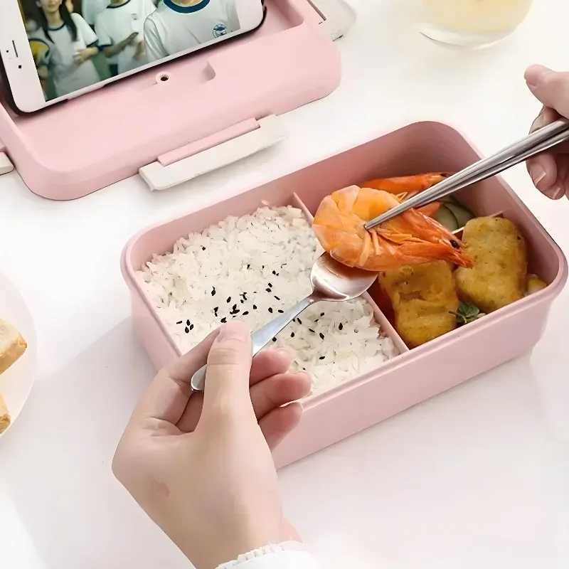 Microwave Lunch Box Wheat Straw Dinnerware Food Storage Container Bento Box with Spoons Chopsticks Children Kids School Off H251213