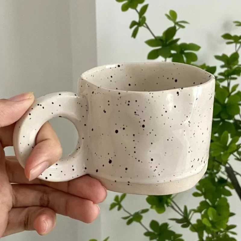 Creative Ring Handle Ceramic g Korean ins style Irregar Splash ink Coffee Cup Off He Breakfast Tea Cup Handgrip g H251215