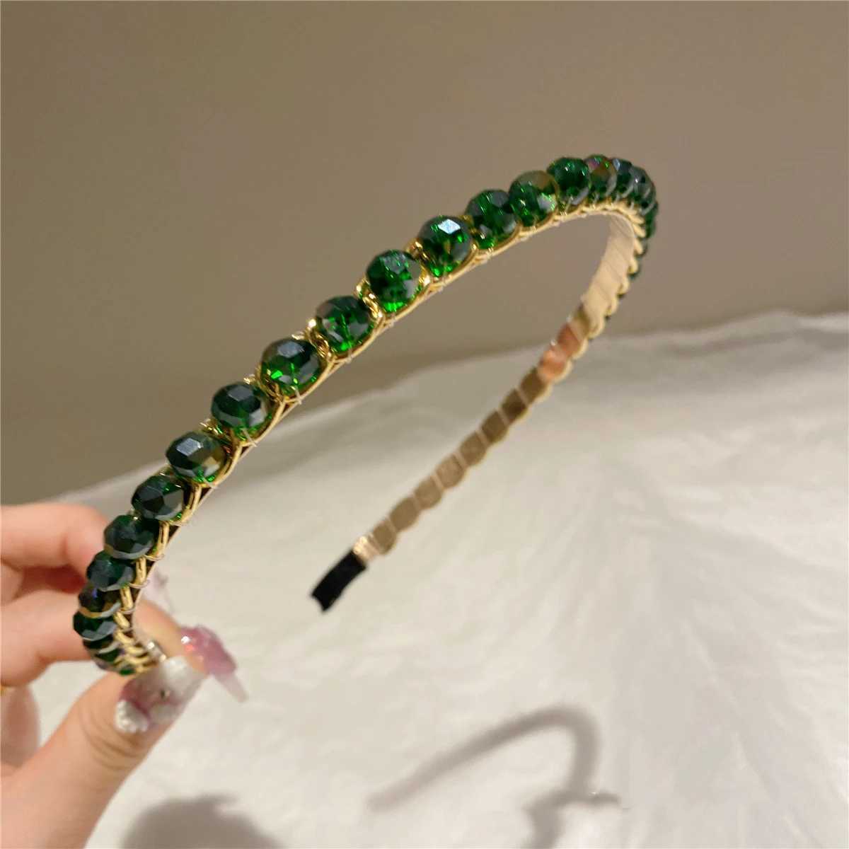 Elegant Green Crystal for Headwear Women Headband Girls Vintage Hair Bands Wide Hairband Hoop for Wedding Party HeadwearXJ251215 - view 3