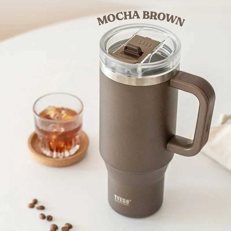 Tyeso 900/1200ml Stainless Steel Vacuum Insulated Travel Mug BPA Free Hot Cold Coffee Tumbler with Handle Straw Tumbler Bottle H251215