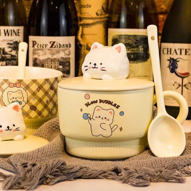 Creativity Lid Ceramics Instant Noodle Porridge Bowl Young Girl Dorm Ro Student Off Super Large Japanese Cup Lunch Bowl g H251215