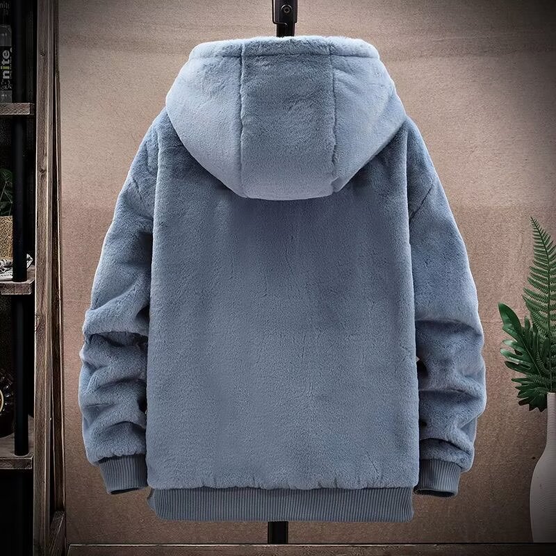 Men's Sherpa-Lined Padded Jacket - Autumn/Winter Trendy Stand-Up Collar Faux Mink Fleece Thickened Plush Outerwear for Teens