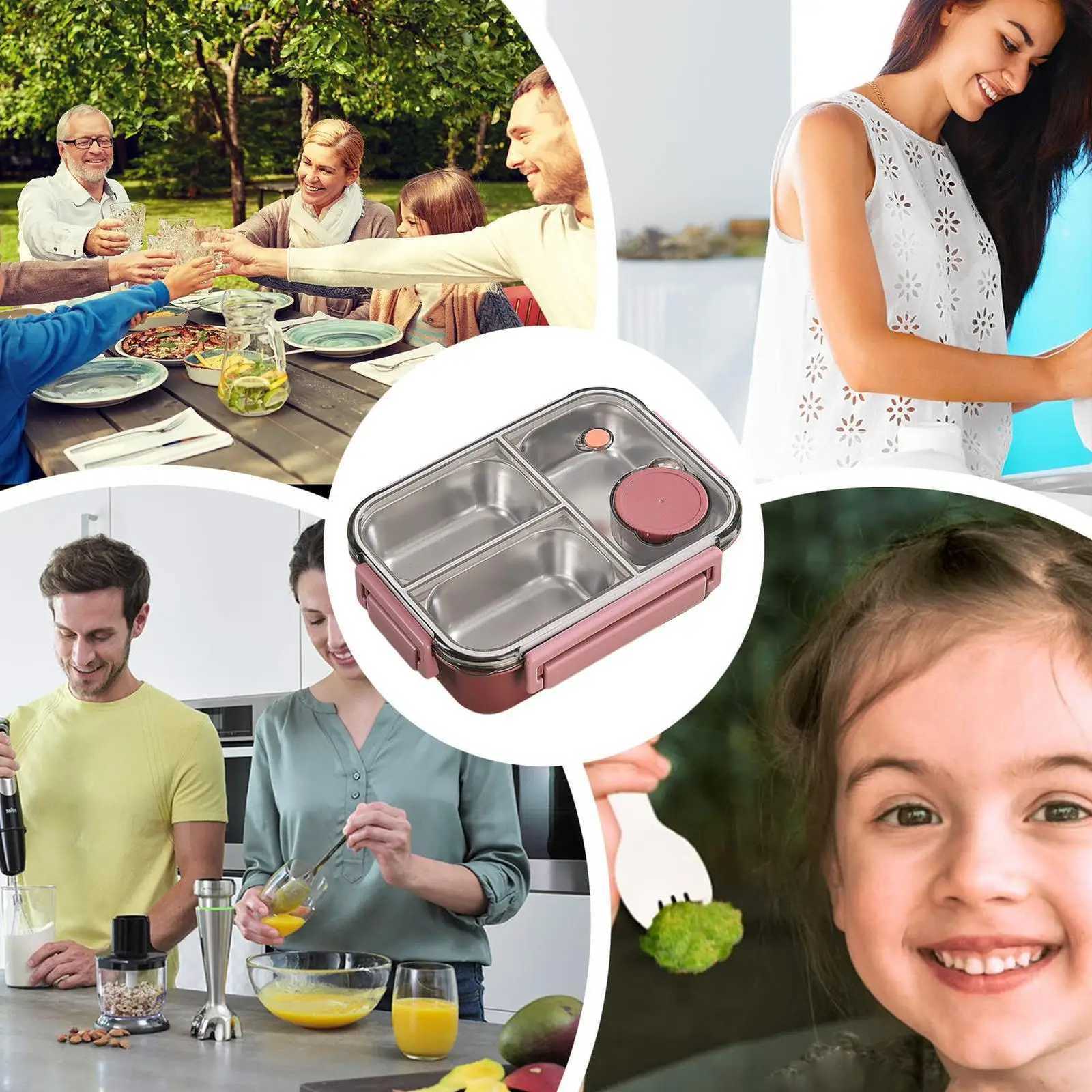 new Stainless Steel Bento Box 3 Cpartments Cute Food Container Leak-Proof Adt Lunch Box for Off Workers and Students H251213