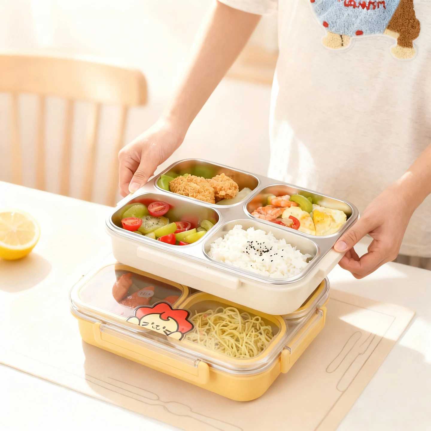 304 Stainless Steel Bento Lunch Box With 2/3/4 Cpartments Microwave Safe Portable Leak-proof Food Container For Kids Students H251213