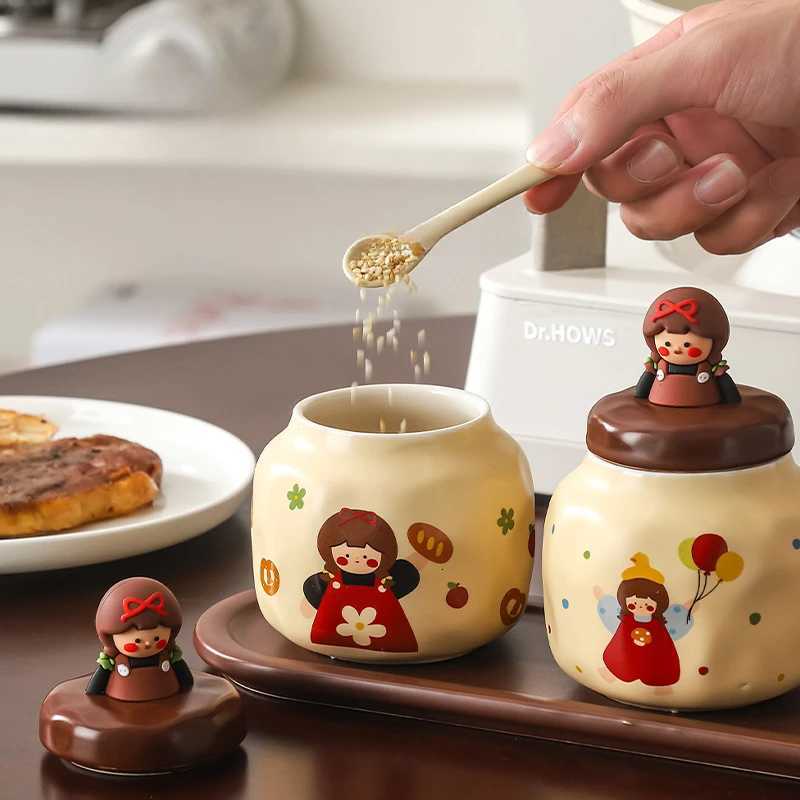 Household Ceramic Seasoning Jar Cbination Set MSG Salt Sugar Storage Seasoning Jar Kitchen Storage H251215