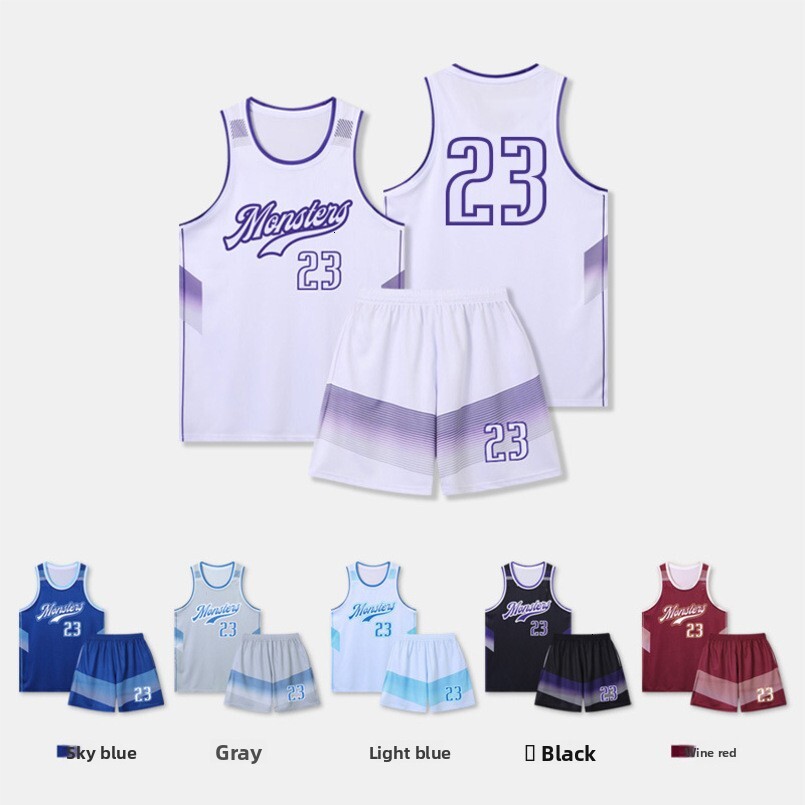 New Basketball Set Men, Ice Silk Training Team Uniform, Breathable Quick-Dry Sports Jersey for Adults, Students, and Children Wholesale