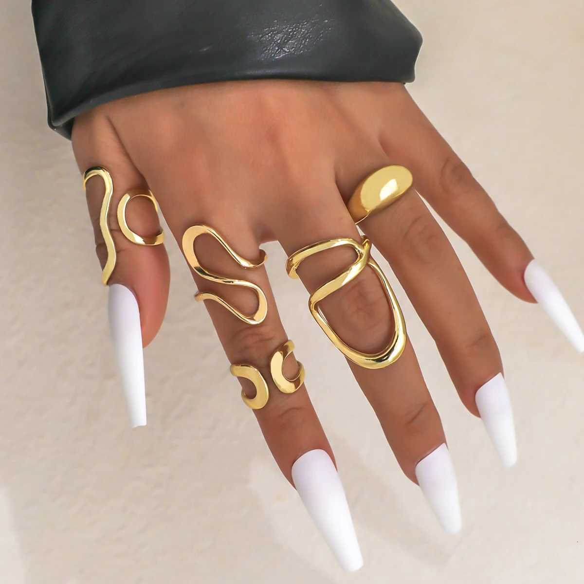 5pcs/set vintage Irregular Open Rings for Women Creative Geometric Knuckle Ring Set Jewlery Accessories M251215