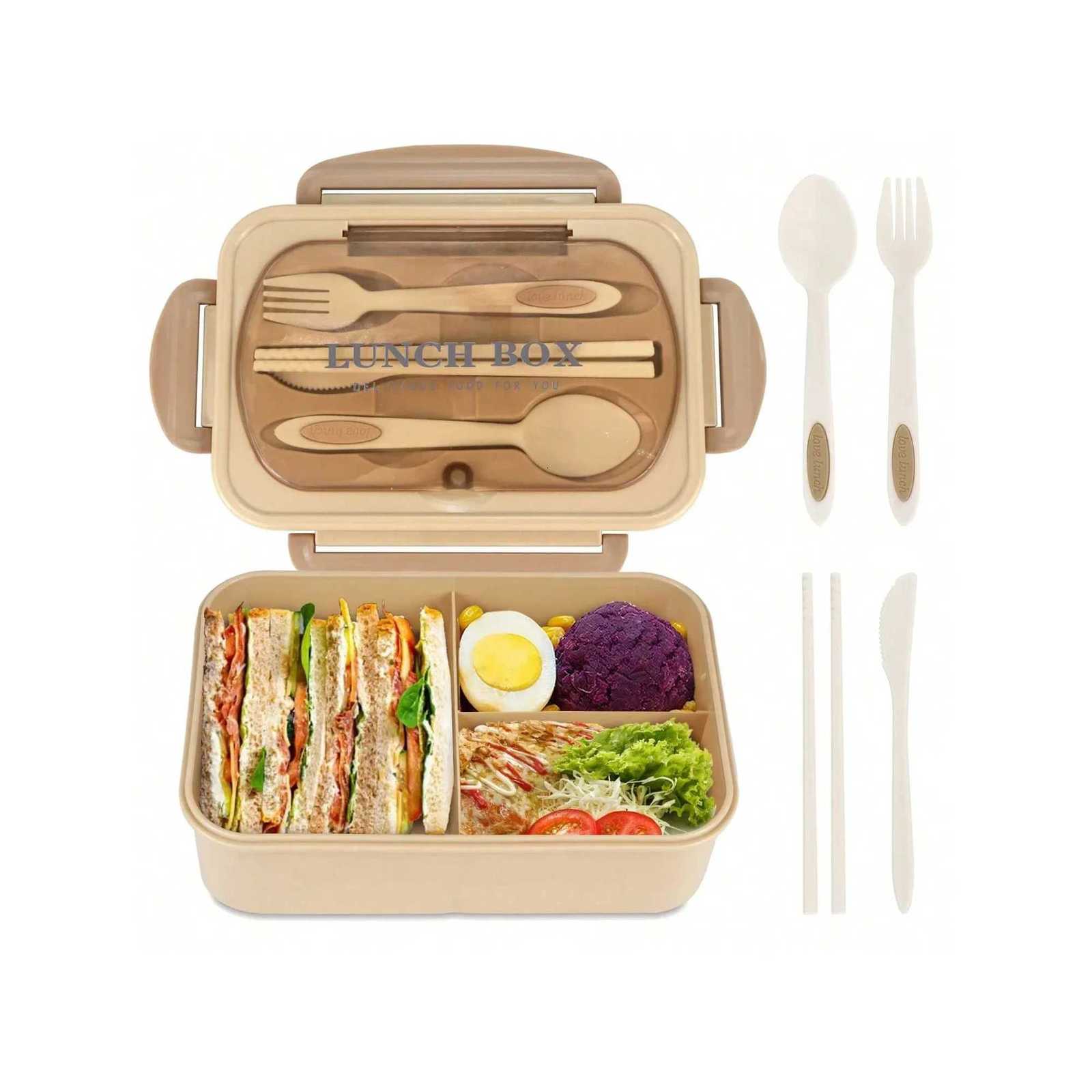 Cpartment Lunch Box Portable Kids Students Off Bento Box With Fork and Spoon Microwave Food Storage Container for Picnic H251213
