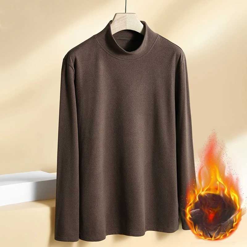 Mens Double-Sided Fleece Collar Thermal Long T-Shirt Sleeve Crew Neck Elastic Warm Underwear Autumn Winter Bottoming Shirts G251215