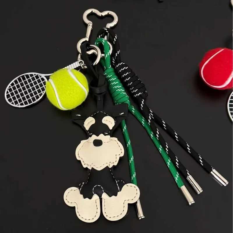 Lovely PU Leather Schnauzer Keychain Cute Puppy Animal Dog Fashion Bag Pendant Woven Rope Keyring Bag Charms M251215