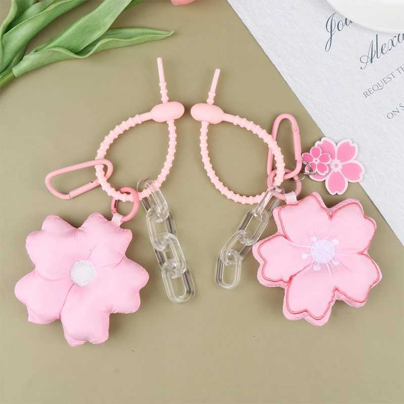 Pink Cherry Blossom Key Chain Fabric Sakura Pendant Cute Flower Key Ring Backpack Charms Car Decoration Bag Accessories M251215