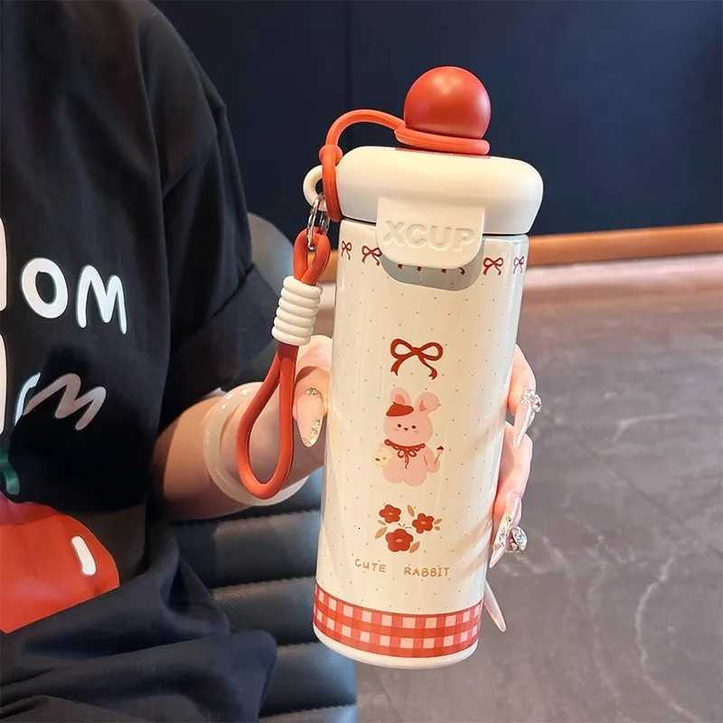 Kawaii Cat Thermal Cup Cute Stainless Steel Thermos Bottle For Tea Coffee 600ml Portable Water Bottle With Straw For Girls Woman H251215