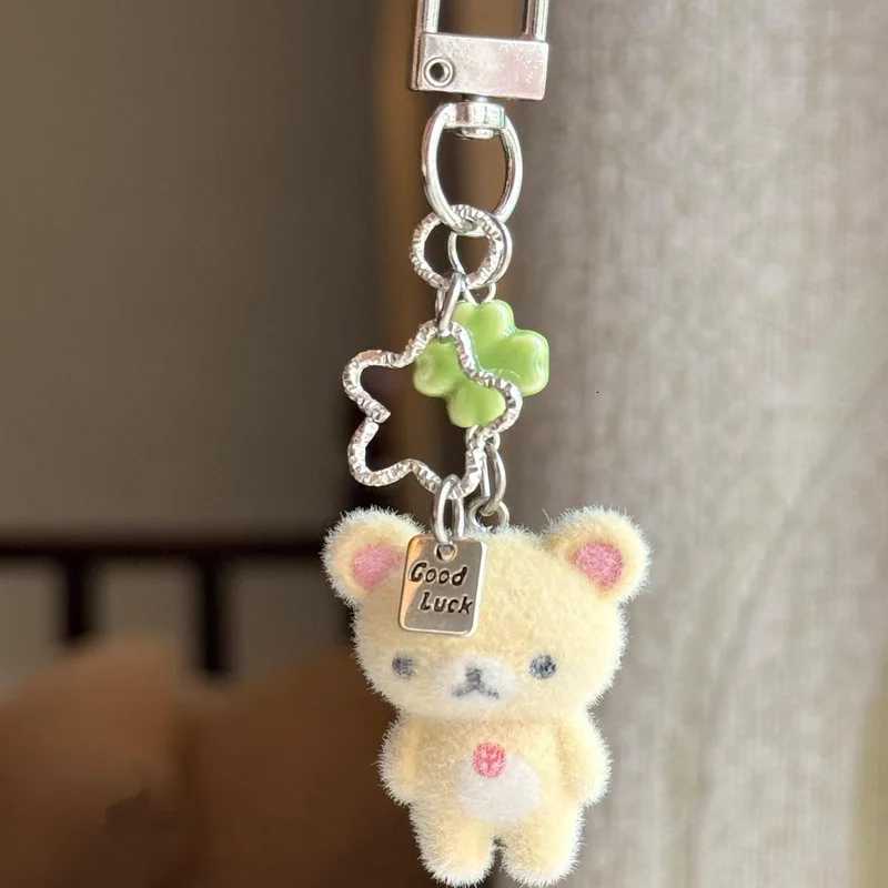 Rilakkuma Cute Flocking Little Bear Keychain Cartoon Resin Animals Charms Keyring Carbag Purse Phones Key Ring Gift M251215