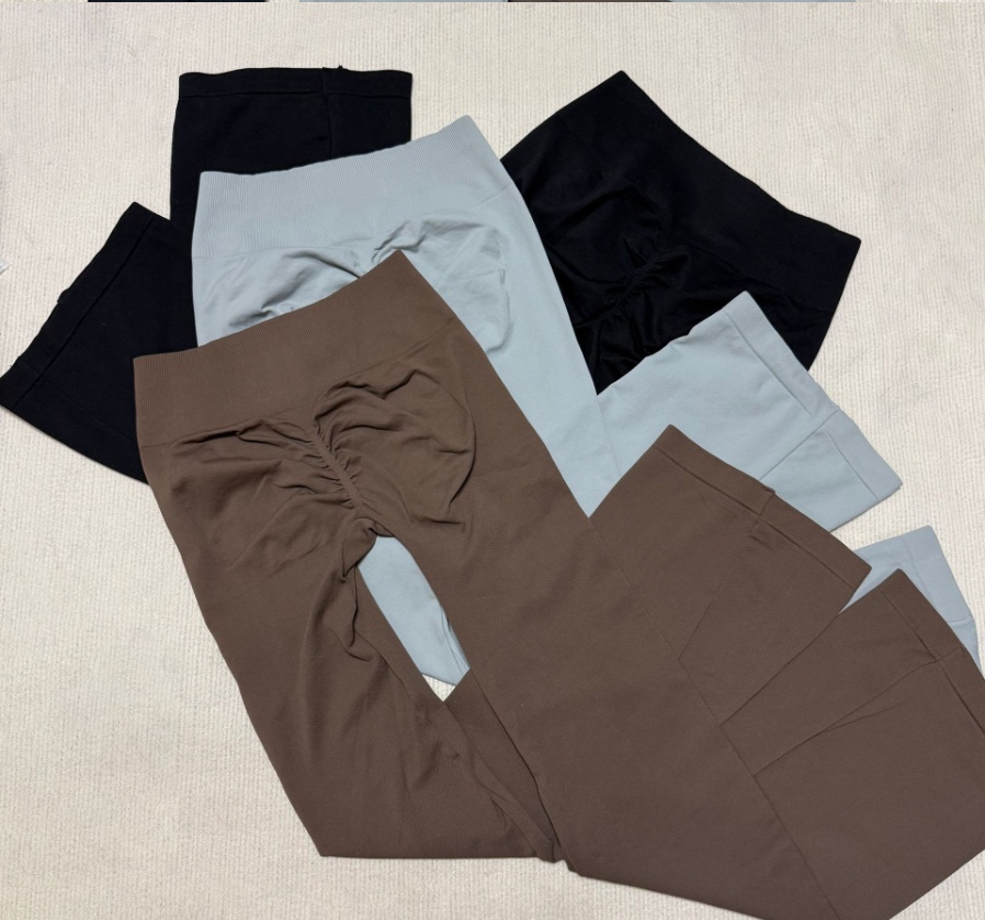 DFYyoga Seamless Knitted Yoga Bootcut Pants for Women High Waisted Butt Lifting Peach Hip Tummy Control Workout Leggings Non-See-Through Fitness Activewear