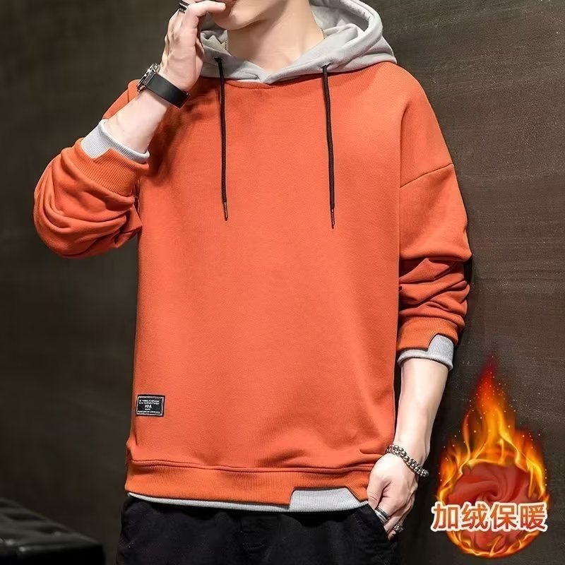 Teen & Student Fleece-Lined Hoodie for Boys - Korean-Style Trendy & Stylish Lightweight Top for Junior & Senior High Schoolers, Winter Wear