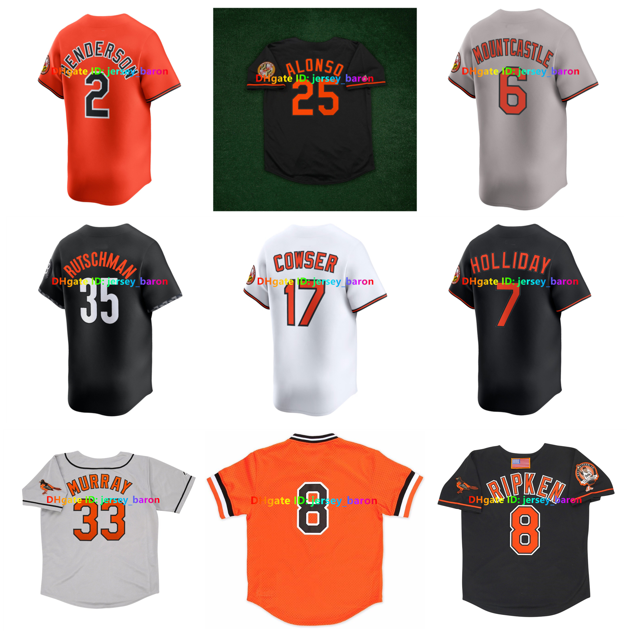 Pete Alonso Gunnar Henderson Orioles Baseball Jerseys Baltimore Cal Ripken Jr. Jackson Holliday Colton Cowser Ryan Mountcastle Eddie Murray Mike Mussina Size S-4XL