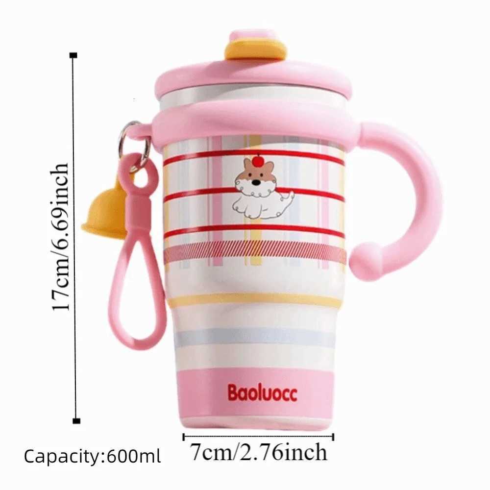 600ml Thermal Water Bottle Leak Proof Cute Outdoor Insulated Mug Creative Large Capacity Drinking Straw Cup for Student Children H251215