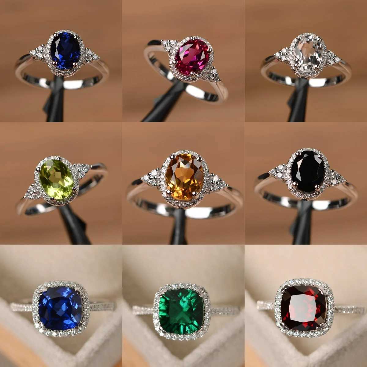 Hot Selling Silver plated Luxury Prong Setting-Rings For Women Ruby Emerald Sapphire Jewelry Wedding Engagement Ring Wholesale M251215
