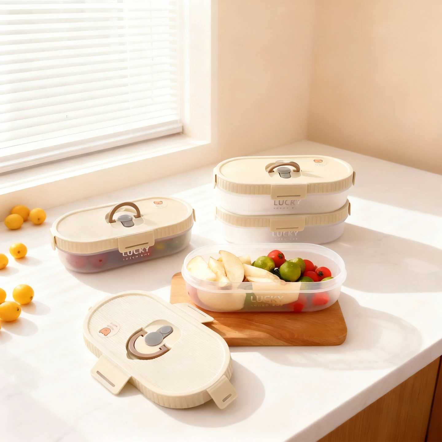 WORTHBUY Oval Plastic Bento Lunch Box With Handle Microwave Heatable Leak-proof Large Capacity Food Container For Kids Students H251213