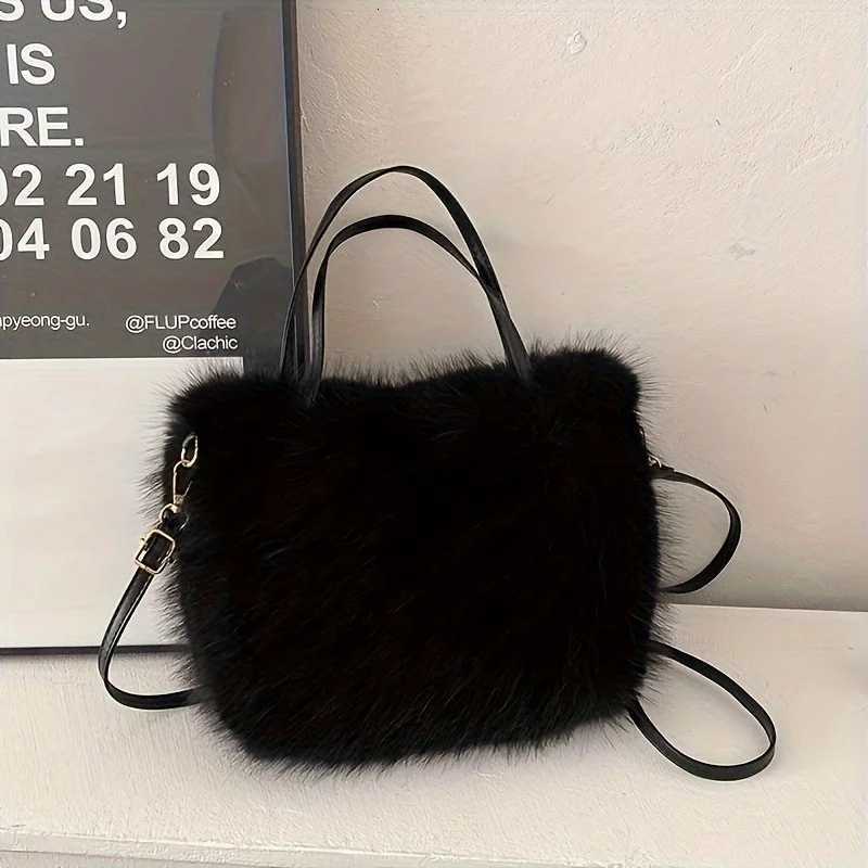 1pc WomenS Chic Faux Fur Crossbody Bag with Detachable Strap Buckle Closure - Stylish Polyester Lining Hand WashableT251215