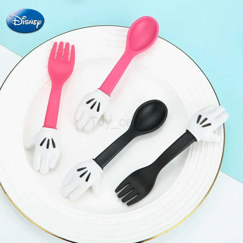 Disney Mickey Mouse Wheat Straw Fork Spoon Tableware Kids Cartoon Cute Lunch Dinnerware Set Fruit Fork Dessert Coffee Spoon Kit H251215