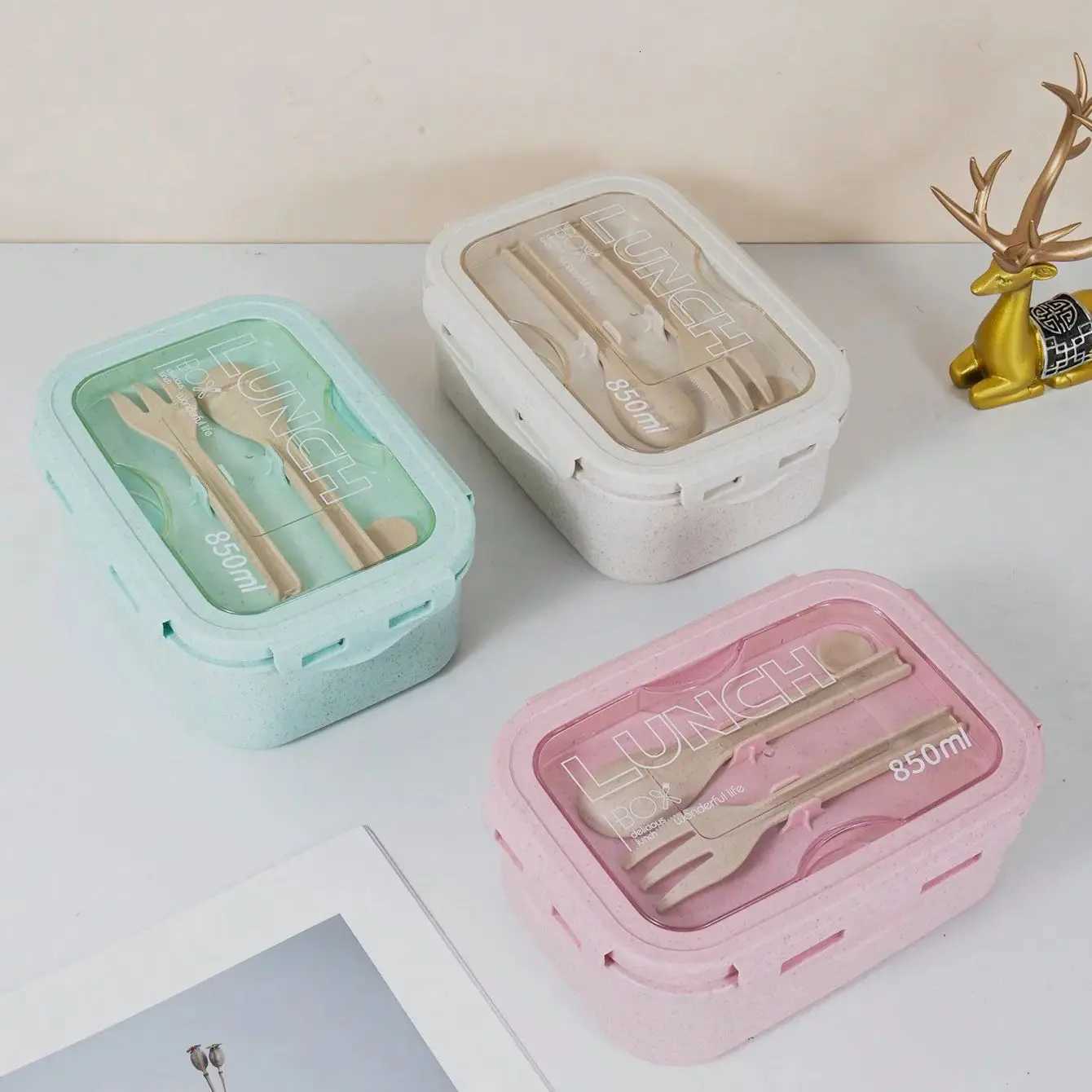 1pc lunch box lunch box off workers day solid color square shaped sed with tableware microwave oven meal box H251213