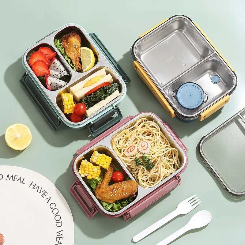 Stainless Steel Divided Bento Box with Tableware for Adts Kids Students Portable Lunch Box Leakproof Food Storage Containers H251213