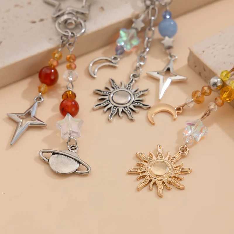 3Pcs/set Punk Stars Moon Sun Pendant Bag Keychain for Women Men Boho Colorful Beads Key Ring Bag Chain Y2K Jewelry Gift New M251215
