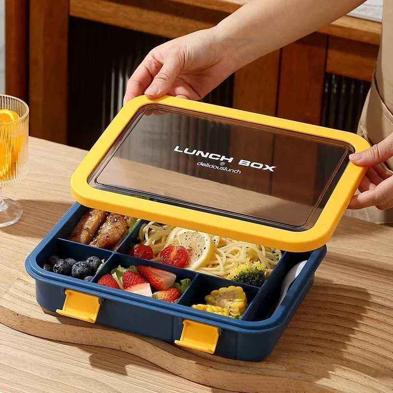1500ML Portable with Grid Division Lunch Box Kids Students Off Bento Box with Fork and Spoon Microwave Food Storage Container H251213