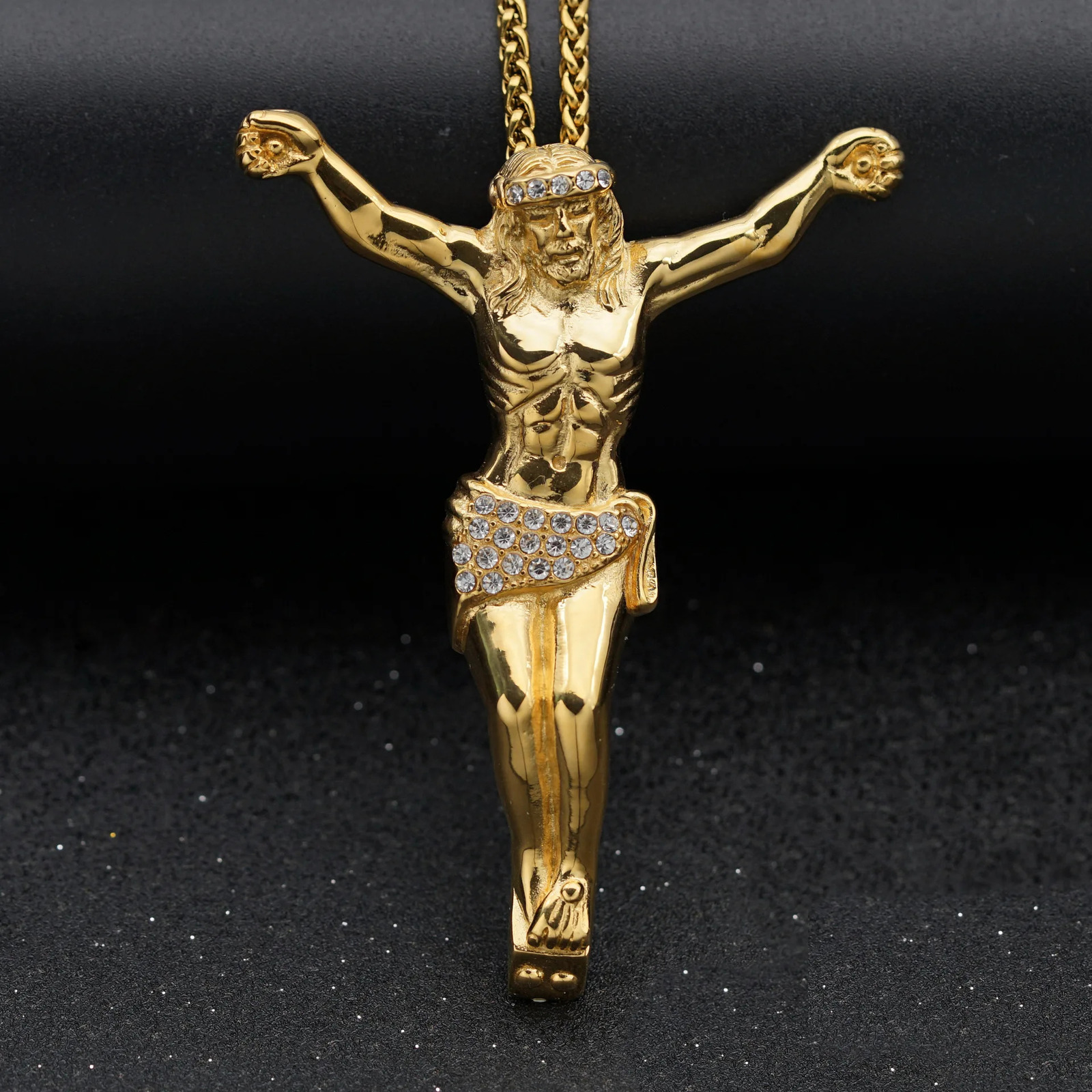 Religious Jesus Cross Necklace for Men Fashion Gold Color Cross Pendent with rhinestone Jewelry Gifts for Men Pendant251212
