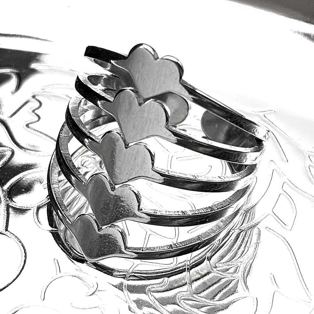 Hiphop Luxury Heart Open Ring For Women Men StainlESS Steel Silver Color Party Fashion Adjustable Finger Jewelry AccESSory M251215