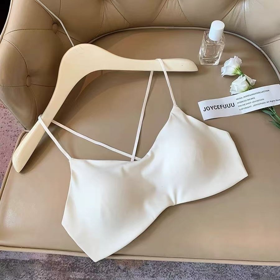 White T NonSeeThrough Foundation Liquid Thin Strap Cross Seamless Beauty Back Bra for Women Autumn Thin Small Chest PushUp Bra 210416