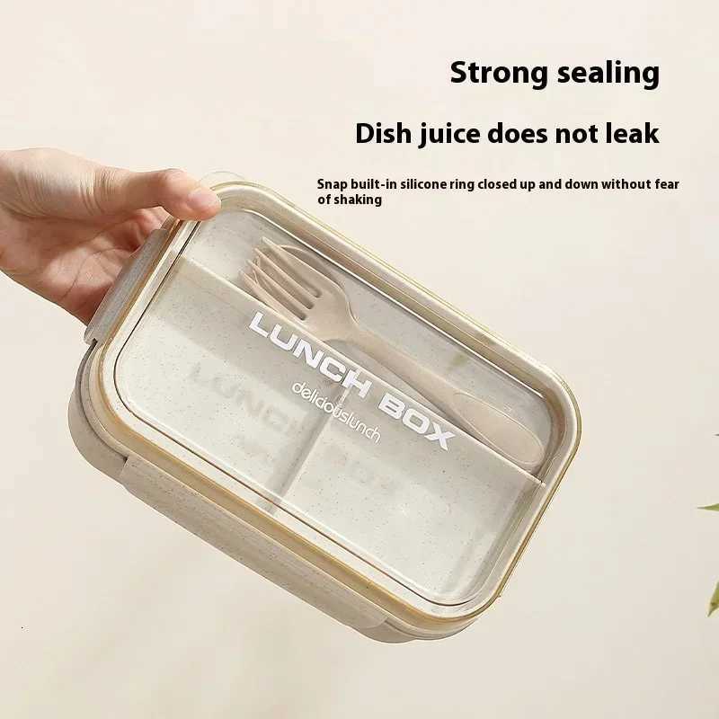 Students Wheat Straw Lunch Box Portable Microwave Oven Bento Box Soup Bowl Thermos Bag School Off Food Storage Containers H251213