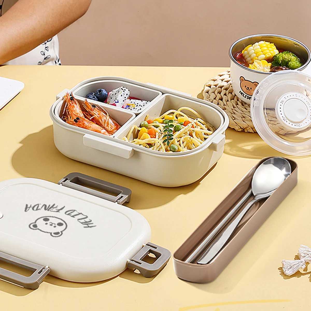 WORTHBUY Plastic Kids Lunch Box With Detachable 3 Grids Portable Cute Leak-proof Food Fruit Salad Food Container Microwave Safe H251213