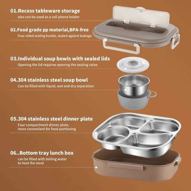 304 Stainless Steel Cpartment Insated Lunch Box Off Worker Students Sed Portable Bento Microwae Heating Food Container H251213