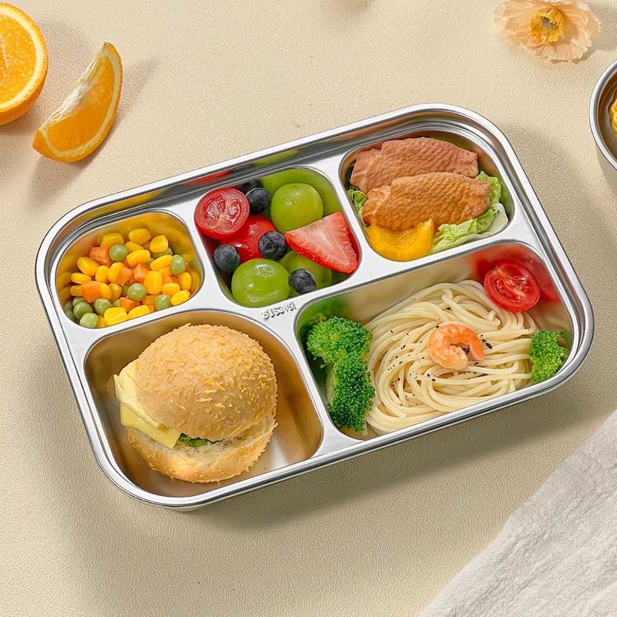 WORTHBUY Portable Lunch Box With Cpartment 304 Stainless Steel Bento Box Kids Students Sed Divided Dinning Plate With Lid H251213