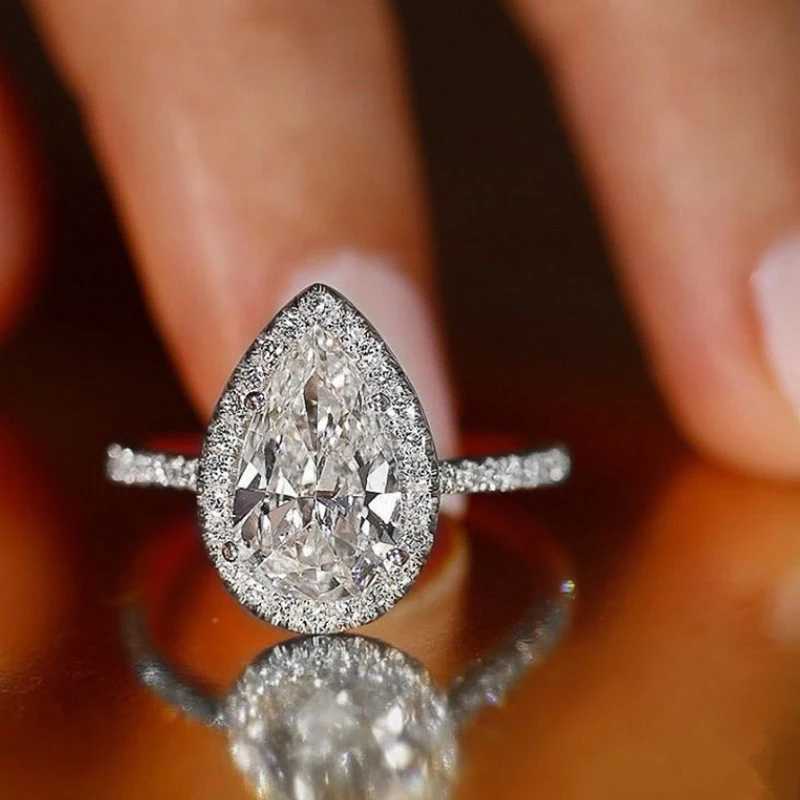 Huitan Pink/Crystal Waterdrop Cubic Zircon Rings for Women Classic Design Eternity Wedding Engagement Rings Silver Color Jewelry M251215