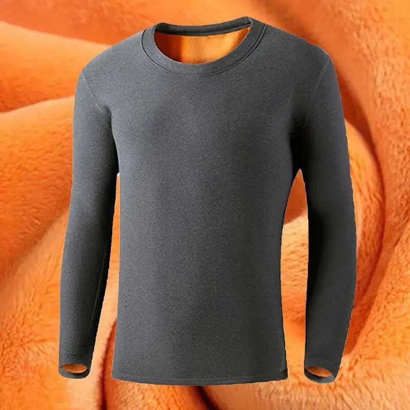 Mens Thermal Underwear Thickened and Fleece-Lined for Cold Protection Youth Top Winter Long-Sleeved Crew Neck Base Layer Shirt G251215