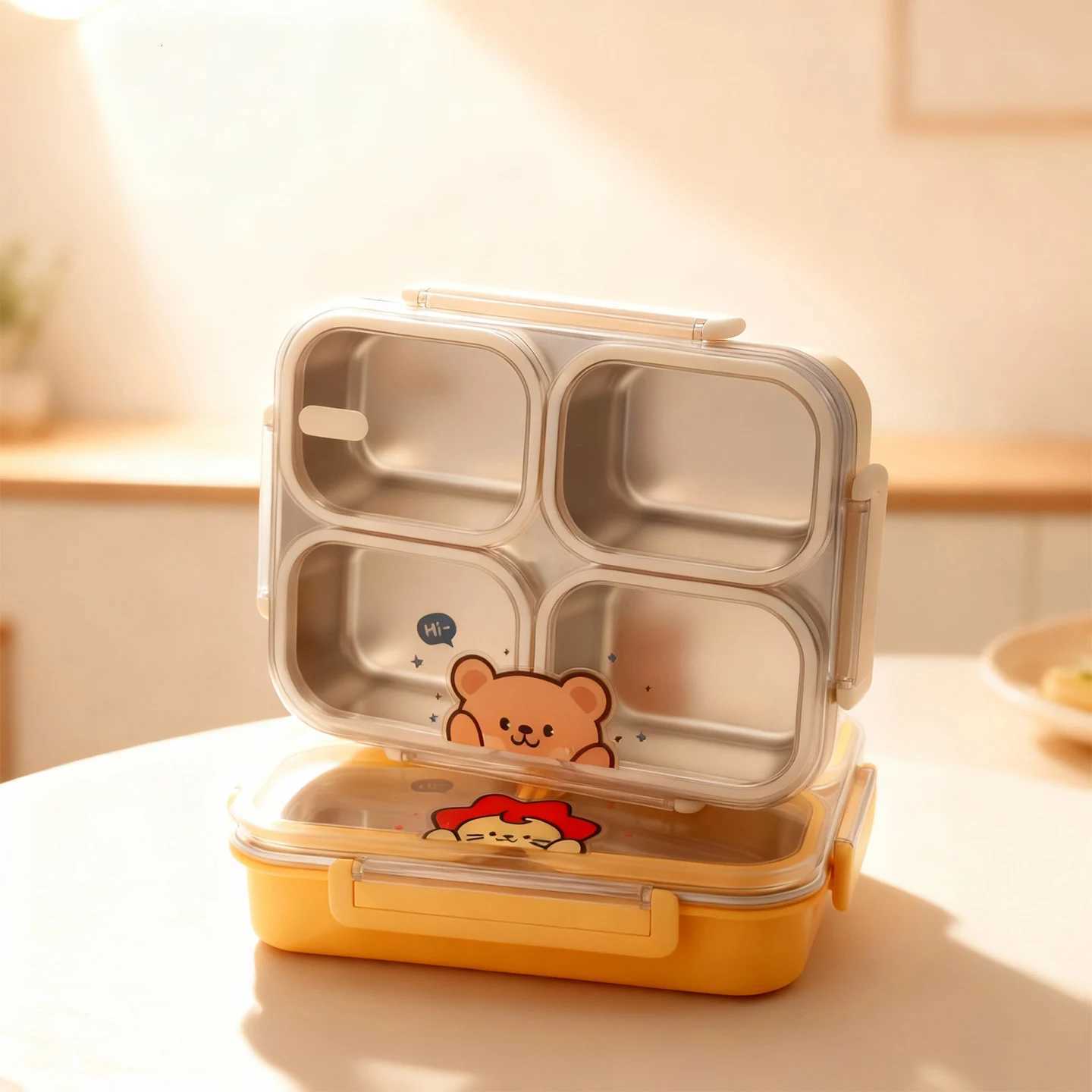 304 Stainless Steel Bento Lunch Box With 2/3/4 Cpartments Microwave Safe Portable Leak-proof Food Container For Kids Students H251213