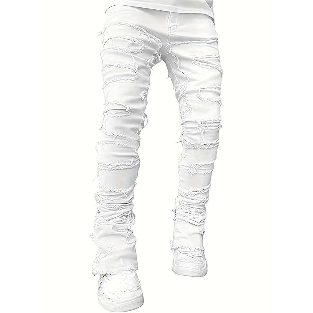 Y2k hip-hop fringed jeans, men's casual street style stretch jeans C251215