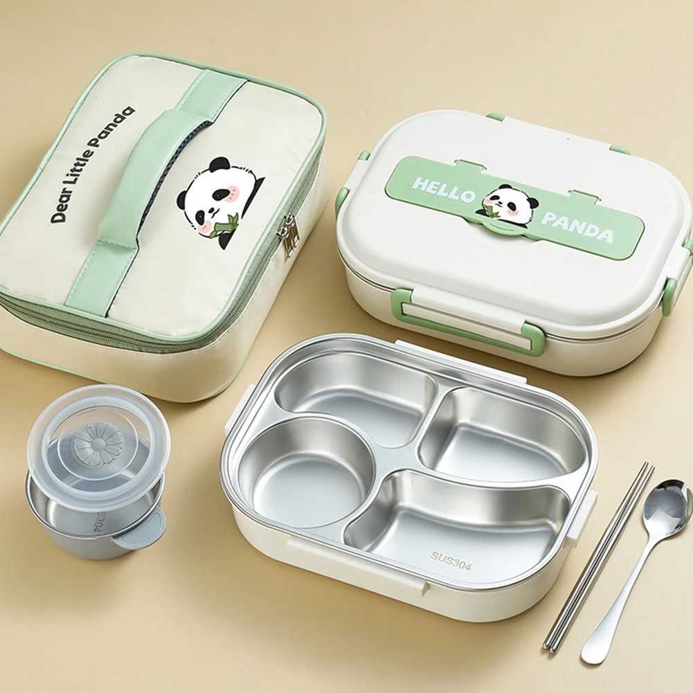 Stainless Steel Heat Preservation Bento Box Microwave Safe 2/4/5 Grids Lunch Container with Cutlery Set Panda for Adts Kids H251213