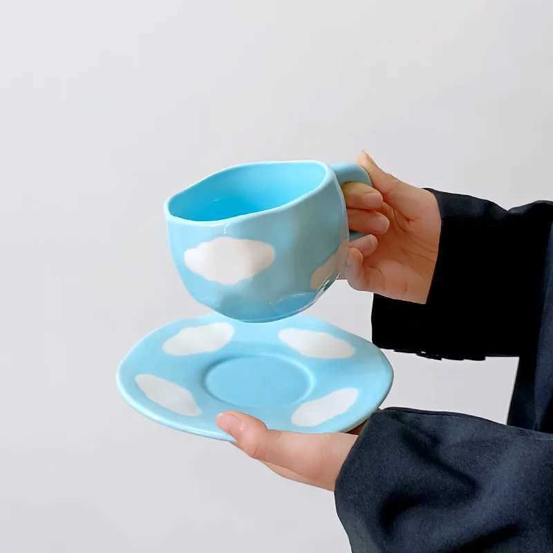 Korean Style Cute Bow Coffee Ceramic Cup Plate Set Creative Vintage Hand Painted Household Off Milk Breakfast Water Cups New H251215