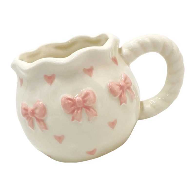 Ceramic Coffee Cup With Bows Pattern and Heat Resistant Finish Drinking g With Handle Drinkware for He Off Use H251215