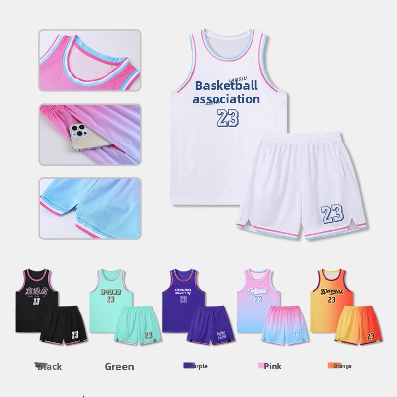 New Basketball Set Men, Ice Silk Training Team Uniform, Breathable Quick-Dry Sports Jersey for Adults, Students, and Children Wholesale