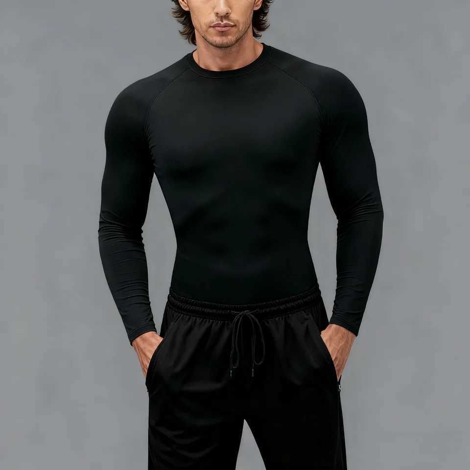 Underwear Men Compression Shirt Athletic Yoga Running Long Sleeve T-Shirt Spring Fall Gym Workout Stretchy Baselayers Rash Guard G251215