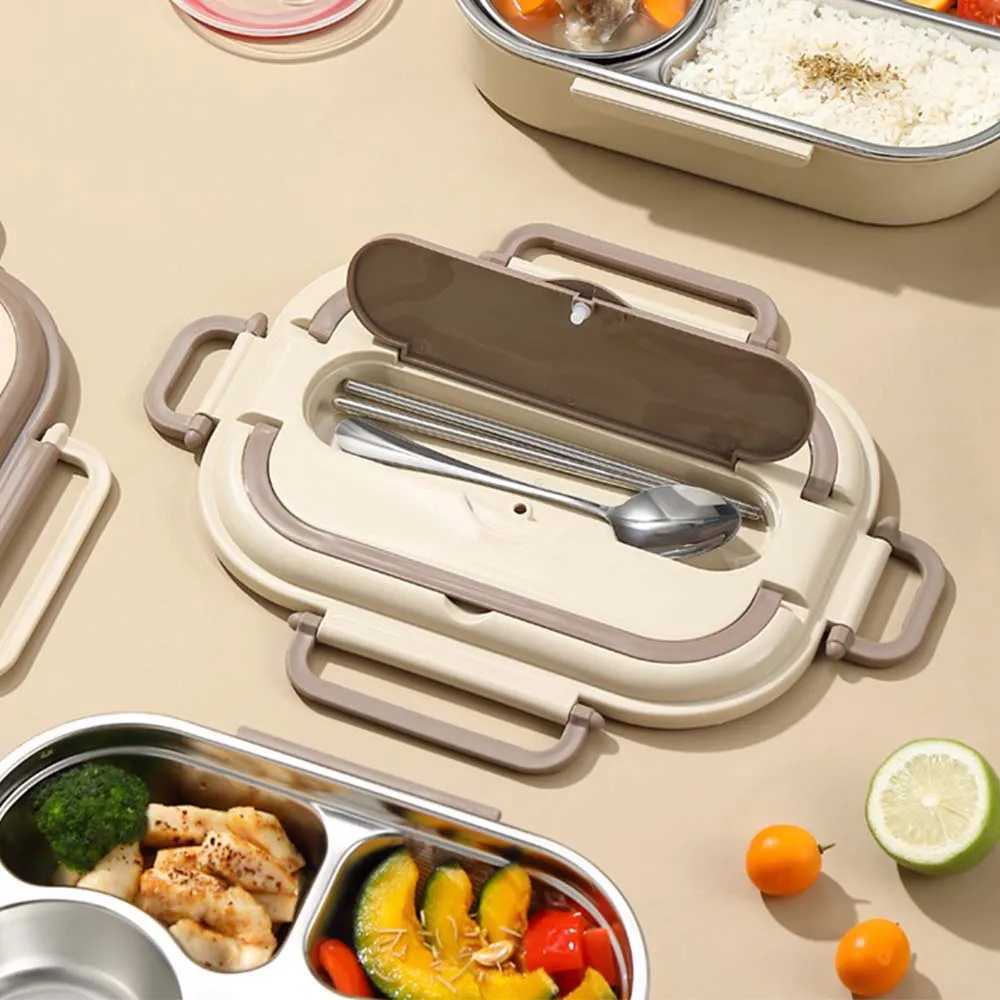 304 stainless steel bento box four cpartment dining box with soup bowl chopsticks and spoon suitable for off workers H251213