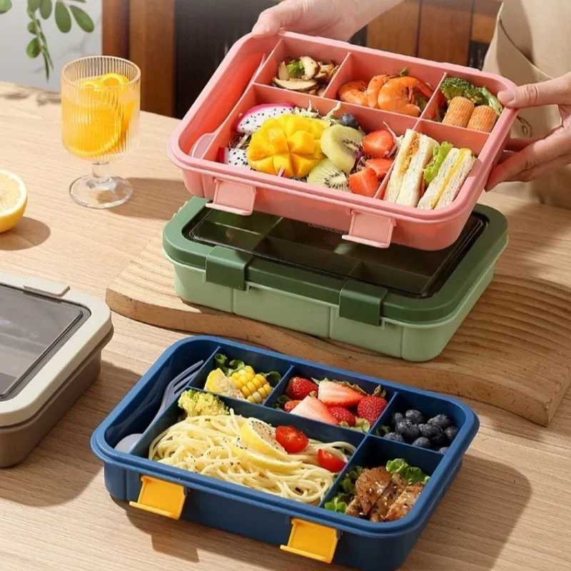 1500ML Portable with Grid Division Lunch Box Kids Students Off Bento Box with Fork and Spoon Microwave Food Storage Container H251213