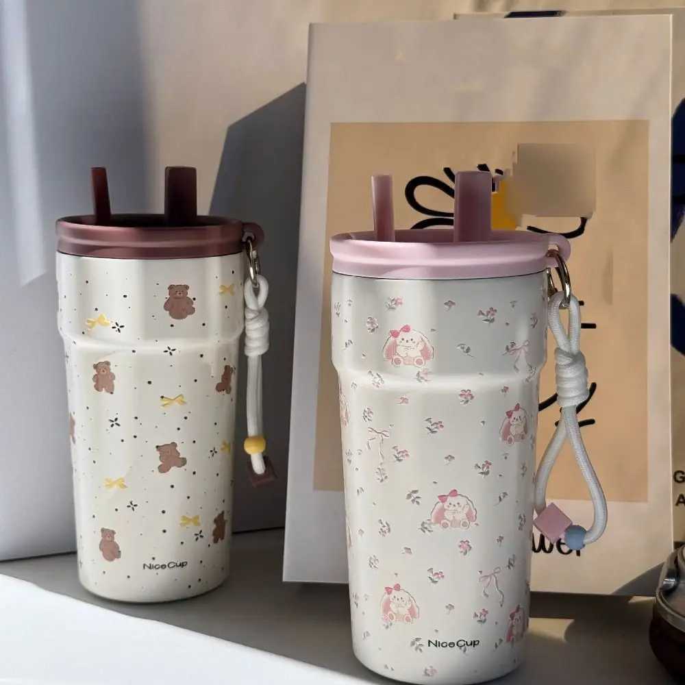 High Appearance 500 Vacuum Cup Large Capacity With Lifting Rope Insulated Cup Leak-proof Double Drink Suction Tube Cup Drinkware H251215